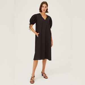 Harshman Los Angeles Dore Black V Neck Puff Sleeve Dress | Size Small